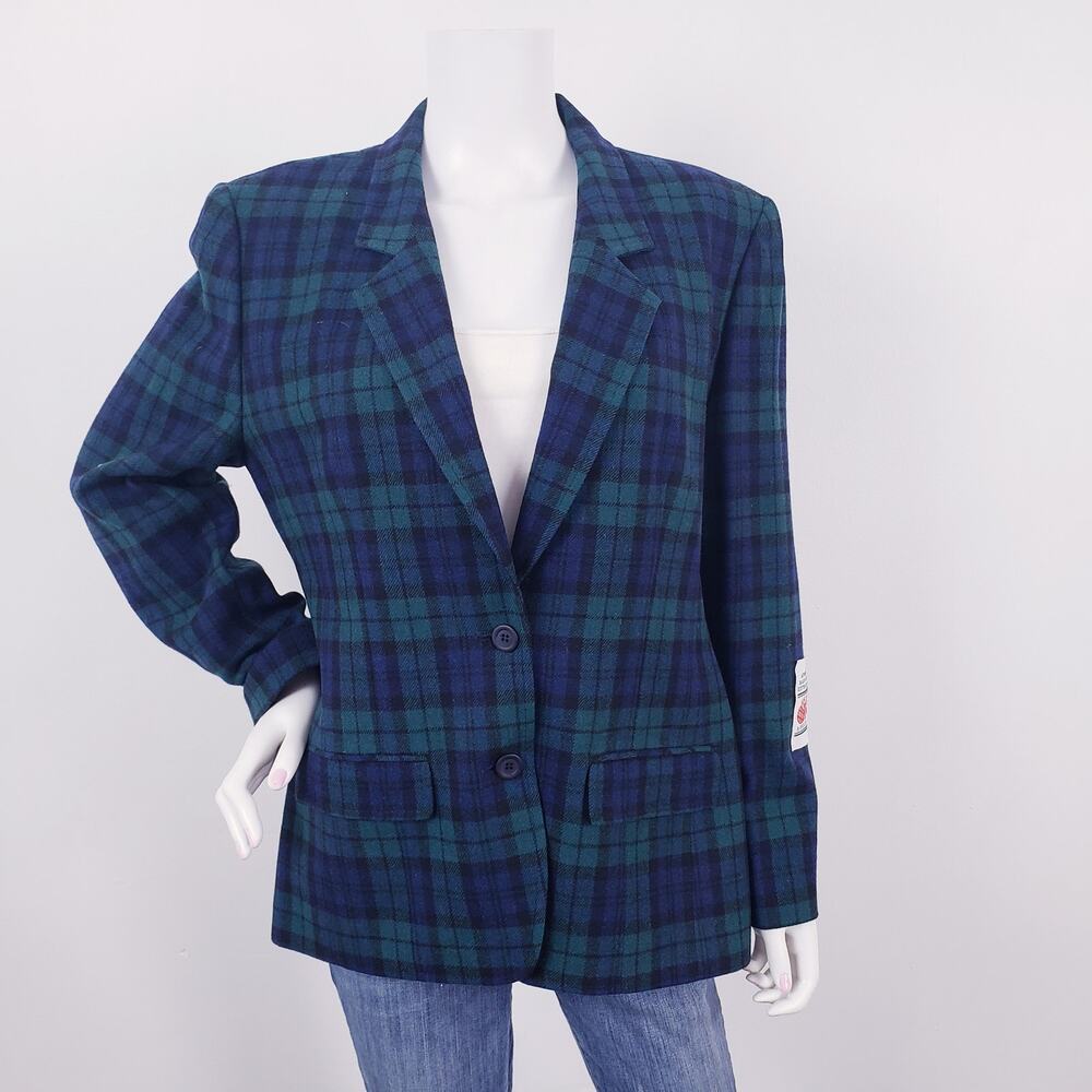 Vintage Pendleton Womens Black Watch Scottish Tartan Wool Suit Blazer Size 12